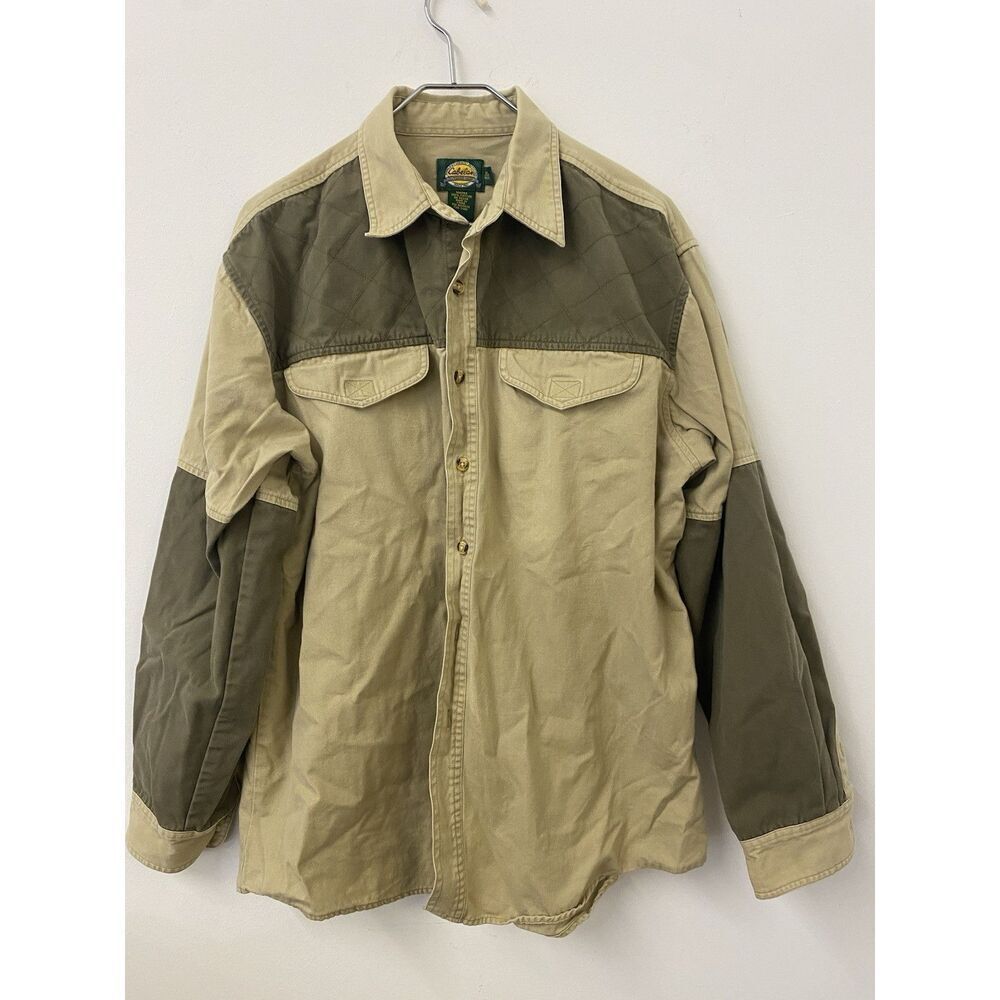 Mens Vintage Cabelas‎ Heavy Weight Colorblock Shirt Hunting Field Khaki XL